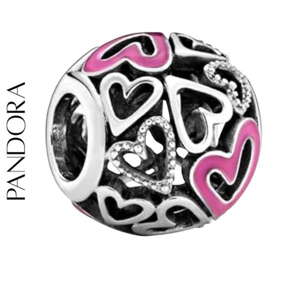 Pandora Sterling Silver Pink Openwork Freehand Heart Charm, New! - Picture 1 of 5